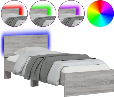 Image de vidaXL Cadre de lit avec tête de lit et lampes LED Gris Sonoma 90x200 cm