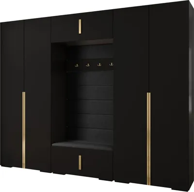 Produktbild von MEBLE KRYSPOL Inova 1 Möbelset Garderobe, 236,7x300x47cm - Schwarz, Manila 18, Gold