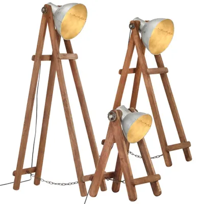 Image de Lampadaires 3 pcs Argenté E27 Bois de manguier massif