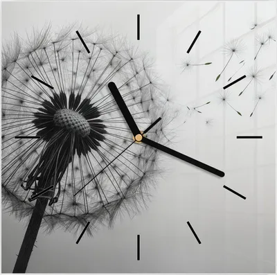 Produktbild von Wanduhr aus Glas mit Motiv Pusteblume im Wind- 30 x 30 cm - inkl. Aufhängesystem