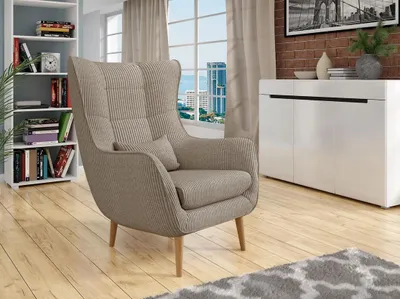 Obrázek produktu pro Designové křeslo ušák LEVI - tmavé béžové