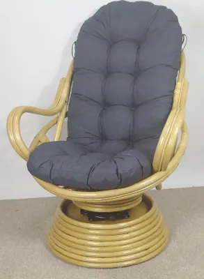 Produktbild von Rattan Drehsessel, Drehwippsessel Linda honig inkl. hochwertigen Polster anthrazit