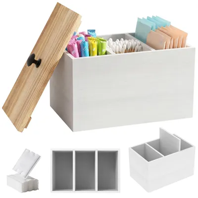 Obrázok produktu pre Úložný box s vrchnákom, biela, 2 priehradky, pre kúpeľňu