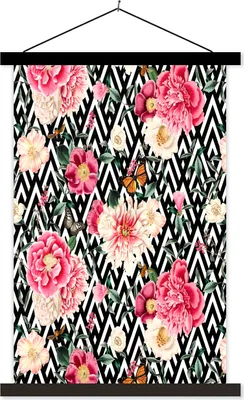 Produktbild von MuchoWow® Textilposter Blumen - Muster - Abstrakt 40x60 cm mit schwarzem Rahmen - Wanddekorationen