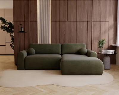 Produktbild von ALBA Ecksofa mit Schlaffunktion - modernes Samt Sofa weich & elegant Couch fürs Wohnzimmer, Farbe: Olivgrün (Vena 05), Seite: links