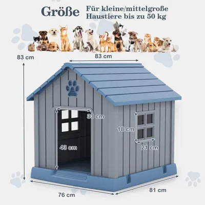 Immagine prodotto di Cuccia per cani COSTWAY, casa per gatti invernale PP, casa per animali domestici con ingresso, 2 finestre, pavimento rialzato e tetto spiovente, per cani di piccola e media taglia, gatti