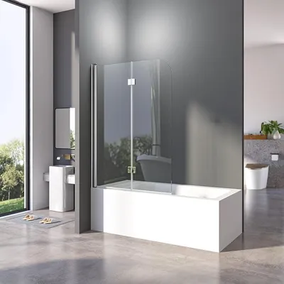 Produktbild von Duschwand für Badewanne faltbar 2-teilig 100 x 140 cm Badewannenaufsatz Duschtrennwand 6mm ESG Glas Nano Beschichtung Duschtrennwand