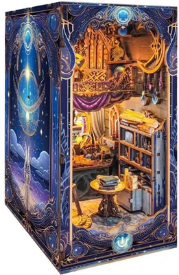 Zdjęcie produktu dla Habarri | DIY Book Nook - Sekrety ukryte w gwiazdach - Puzzle 3D - Zestaw miniaturowego domu z meblami i oświetleniem LED - Zestaw Book Nook
