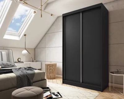 Zdjęcie produktu dla AGMAT Inari szafa z drzwiami przesuwnymi, szafa z 2 drzwiami, nowoczesna szafa w kolorze: czarny, szafa w rozmiarze: 120 x 216 x 61 cm