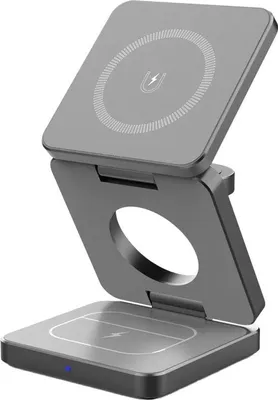 Image de Station de recharge sans fil 3-en-1 de 15 W pour smartphones, montres, écouteurs et autres appareils, avec recharge magnétique, design pliable et socle de recharge, idéale pour les voyages, en plastique