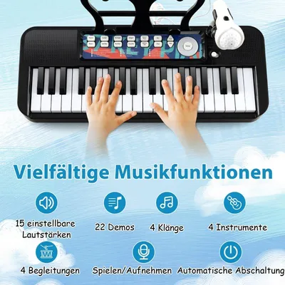 Produktbild von Elektronisches Kinderkeyboard mit 37 Tasten, Mikrofon und Ständer