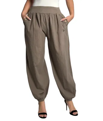 Produktbild von 297 Mississhop Damen leichte einfarbige Hose Sommerhose Haremshose Ballonhose Pluderhose Pumphose Aladinhose Sommer Uni baggy pants Fango