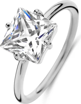 Produktbild von Neu Bling 9NB-1129-58 Silber Ring mit Zirkonia Stein - Weiß - 8mm - Quadratisch - Größe 58 - Rhodium - Silber