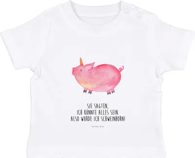 Produktbild von Mr. & Mrs. Panda Organic Baby Shirt Einhorn Schwein 12. - 18. Monat - Weiß - Geschenk, Kleinkind T-Shirt, Baumwolle, Kurzarmshirt, Unicorn, Einhörner, Babyshirt, Spaß