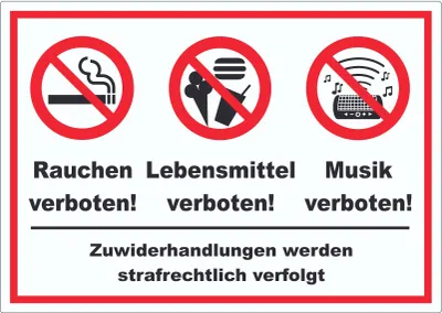 Produktbild von Aufkleber Essen Trinken Musik Rauchen verboten A8 (52x74mm)