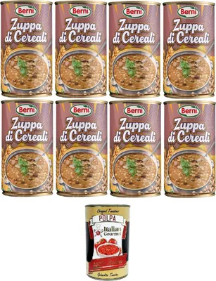 Produktbild von Berni Zuppa di Cereali Getreidesuppe 100% natürliche Getreidesuppe. Reich an Ballaststoffen 8x420gr + Italian Gourmet polpa 400g