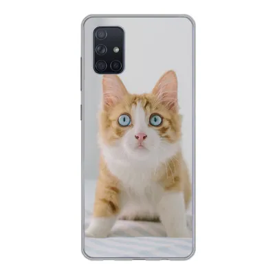Produktbild von MuchoWow® Handyhülle Schutzhülle Hülle für Samsung Galaxy A71 Kätzchen - Blau - Orange - Mädchen - Jungen - Kind Silikon Softcase Handy Hülle - Kartenbesitzer