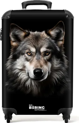 Produktbild von NoBoringSuitcases.com Handgepäck Koffer 55x40x20 cm, Tiere auf schwarzem Hintergrund: Wolf, 36L