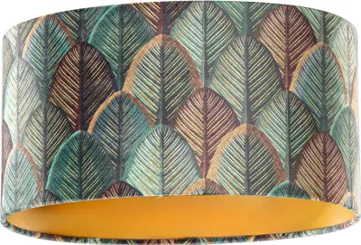 Produktbild von Samtlampenschirm Blattdesign mit Goldener Innenseite Oval 35 23 18