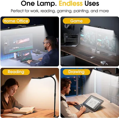 Immagine prodotto di Lampada da scrivania - LED - Nera - 1380 lumen - Braccio flessibile a collo di cigno - Dimmerabile - Ideale per il lavoro da casa e lo studio