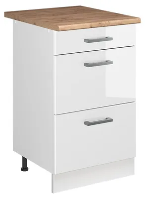 Zdjęcie produktu dla Szafka dolna do kuchni Vicco R-Line Biały wysoki połysk/Biały 50 cm blat roboczy Dąb Goldkraft, Model 69772