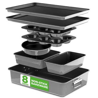 Produktbild von NutriChef Backformen Set 8-teilig – Auflaufform, Brotbackform, Backblech, Muffin