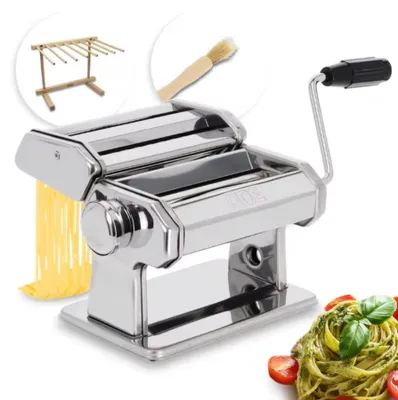 Produktbild von Nudelmaschine manuell Edelstahl Spaghetti Fettucine mit Walze 7 Nudelstärken