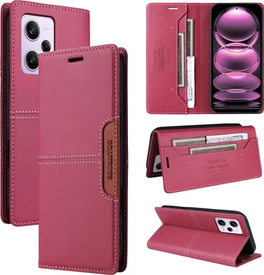 Image de Etui pour Xiaomi Redmi Note 12 Pro 5G/Poco X5 Pro, étui portefeuille en cuir avec fente pour cartes et support Rouge