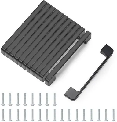 Obrázek produktu pro Ibenzoa® Sada 12 černých úchytek na nábytek – hliníková slitina, rozteč otvorů 128 mm (délka 138 mm), včetně 24 šroubů, vhodné pro kuchyňské nábytek a zásuvky