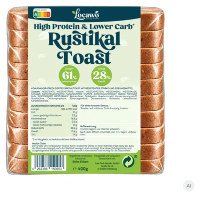 Produktbild von Locawo High Protein Low Carb Rustikal Toast | Sandwich | Toastbrot 400g