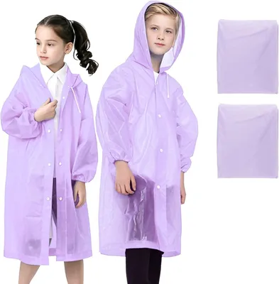 Produktbild von Kinder Regenponchos 2er-Pack, wiederverwendbares EVA Material, mit Kapuze und Ärmeln, für unterwegs