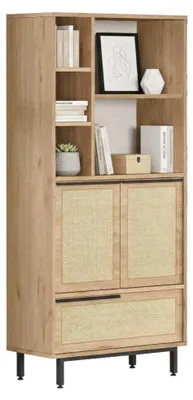 Produktbild von Kommode Alderamin, Wohnzimmerbuffet, Wohnzimmer-Sideboard, Moderne Küchen-Speisekammer, 75x36 h162 cm, Walnuss und Eiche