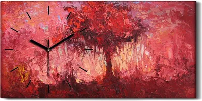 Produktbild von Wandbild Leinwand Bilder Wanduhr 60x30 Fantasie Landschaft mit Einzelbaum Rot - schwarze Hände