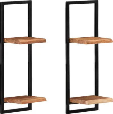 Image de vidaXL Étagères murales 2 pcs. 25x25x75 cm bois massif acacia et acier