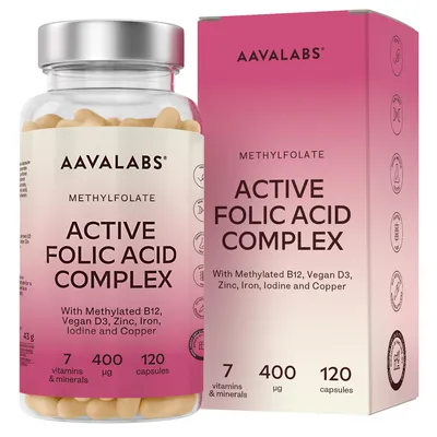 Image de Aavalabs Acide folique actif 5-MTHF | Grossesse et protection cellulaire | 120 gélules