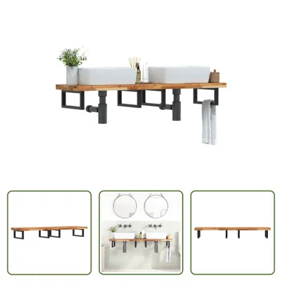 Immagine prodotto di The Living Store Mensola per lavabo a parete in acciaio e legno di acacia