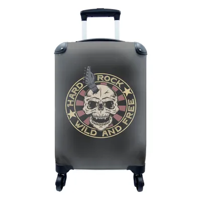 Produktbild von MuchoWow® Koffer Handgepäck Trolley Rollkoffer Kleine Reisekoffer mit 4 Rollen - Totenkopf - Gitarre - Vintage - Cabin Size < 55x40x23 cm & 55x40x20 cm - Fotokoffer - Kabinenkoffer - Boardgepäck - Reise-Box - Reisekoffer - Reisegepäck - Koffer mit Bild - Trolley für Kinder