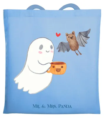 Produktbild von Mr. & Mrs. Panda stofftasche baumwolle Gespenst Kaffee - Sky Blue - Geschenk, Schultasche, Laptoptasche, Tote Bag, Tasche, Dekoration, Uni, canvas