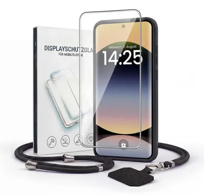 Produktbild von Handyhülle für Xiaomi Redmi Note 14 Pro 5G mit Handykette und 9H Displayglas Displayschutz Band Kordel Hülle Case Schutzhülle Schwarz