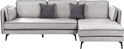 Produktbild von BELIANI Ecksofa Hellgrau Samt L-Förmig 3-Sitzer Sofa Linksseitig mit Losen Kissen Schwarzen Metallfüßen Modern Wohnzimmer Wohnecke Sitzecke Möbel