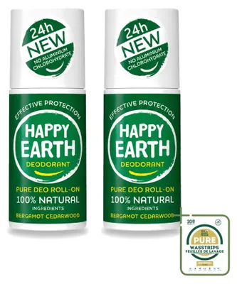 Obrázek produktu pro 2 x Deodorant Happy Earth Roll-On, bergamot a cedr, 75 ml - balení, 2 kusy