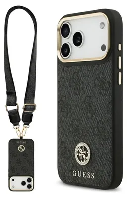 Zdjęcie produktu dla GUESS case passend für IPHONE 17 Pro Max compatible with MagSafe GUHMP17XP4G4DCSK (PU W/ Strass Logo & Big Strap Metal Buttons) black