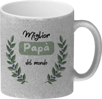 Produktbild von Miglior Papa del mondo Glitzer-Kaffeebecher mit Olivenzweig