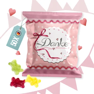50 Gastgeschenk-Beutel mit Fruchtgummi, rosa, für Taufe & Kommunion