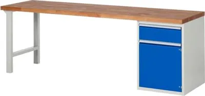 Produktbild von Werkbank mit 1 Schrank - 1 Schublade - Teilauszug - 180:1 - 840 x 2.500 x 700 mm (HxBxT) - Traglast 1.000 kg - Buche
