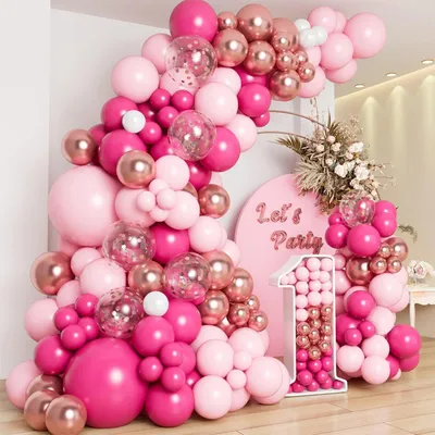 Image de Guirlande de ballons roses vif, ensemble de décoration pour anniversaire et fêtes, 109 pièces