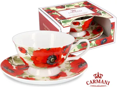 Produktbild von Carmani Kaffeetasse mit Untertasse - Mohnblumen Design
