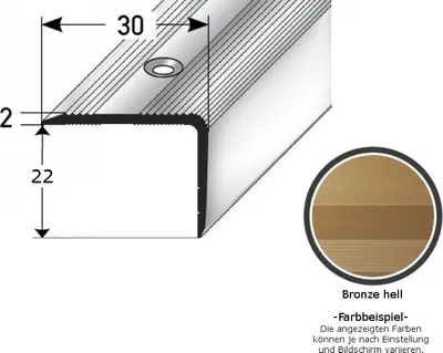 Produktbild von Treppenkante / Treppenprofil "Genua", Winkelprofil mit 30 mm Breite und konfigurierbarer Höhe (22 mm bis 52 mm), Aluminium eloxiert, gebohrt-bronze hell-2700-22 mm