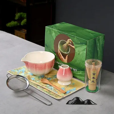 Produktbild von Matcha Set 7-teilig Rosa Keramik Bambus für Teezeremonie
