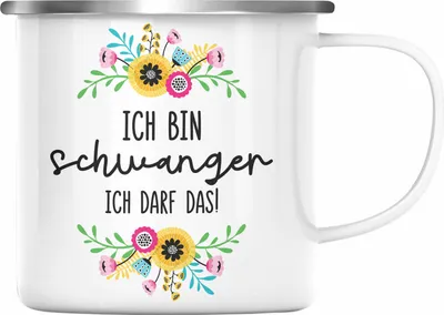 Produktbild von Trendation - Ich Bin Schwanger Ich Darf Das Emaille Tasse Geschenk Frau Schwangerschaft Geschenkidee (Silber)